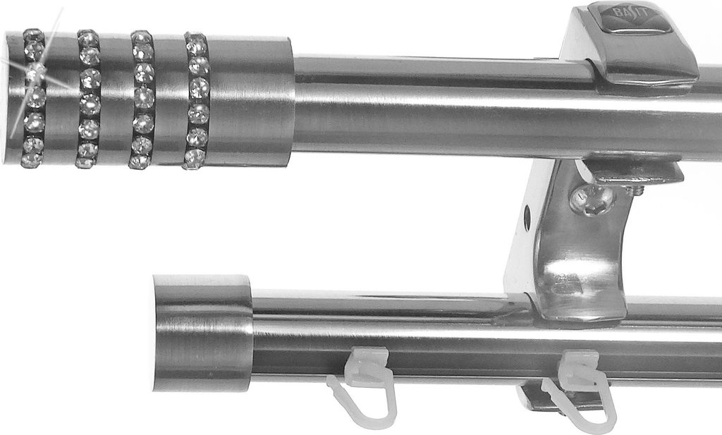 Rohr + Innenlauf Edelstahl Look Gardinenstange Ø 20mm Deckenträger 2-läufig Kristall D60 E39E30 RI