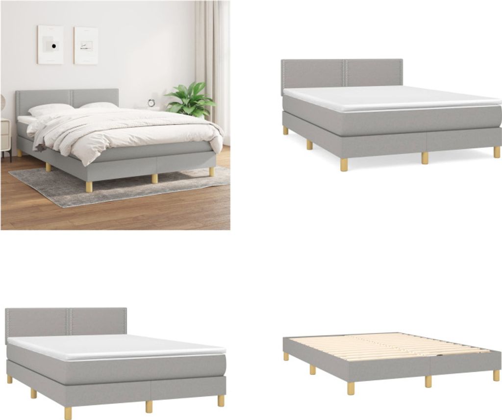 vidaXL Boxspringbett mit Matratze Hellgrau 140x200 cm Stoff - Boxspringbett - Boxspringbetten - Bett - Schlafzimmermöbel