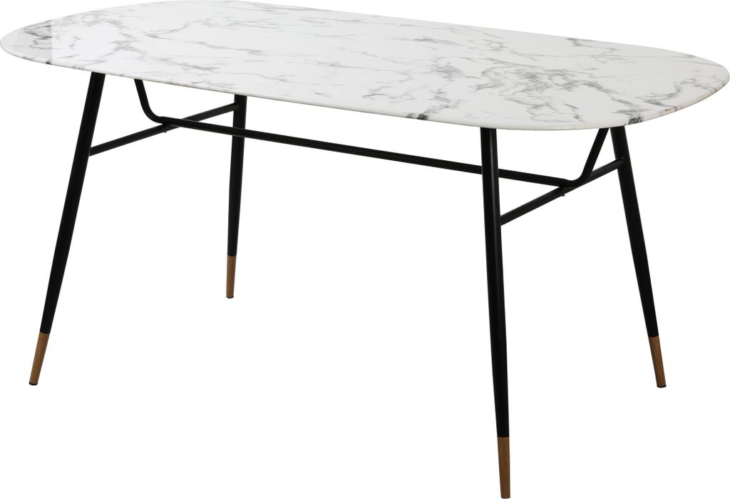 TPFLiving ESSZIMMERTISCH LARS - 160x90 cm - Platte Glas in Marmoroptik, Gestell pulverbeschichtetes Metall