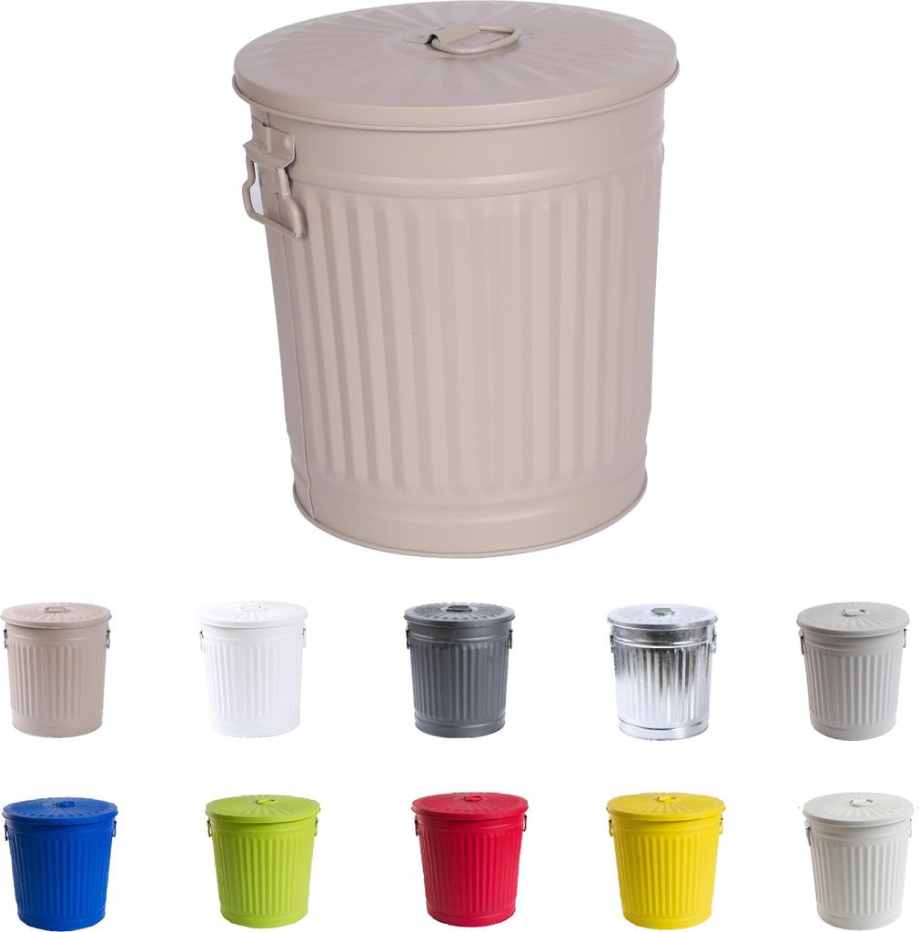 Jinfa Metall Mülleimer mit Deckel und Tragegriffen - für gelben Sack,Pfandbehälter,Kamin Ascheeimer,Futtertonne,Pelletbehälter | Beige | 7L
