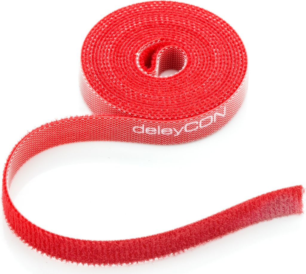 deleyCON 2m Klett Kabelbinder Klettband Klettbandrolle 10mm Breit Kabelmanagement Klettkabelbinder zuschneidbar Rot