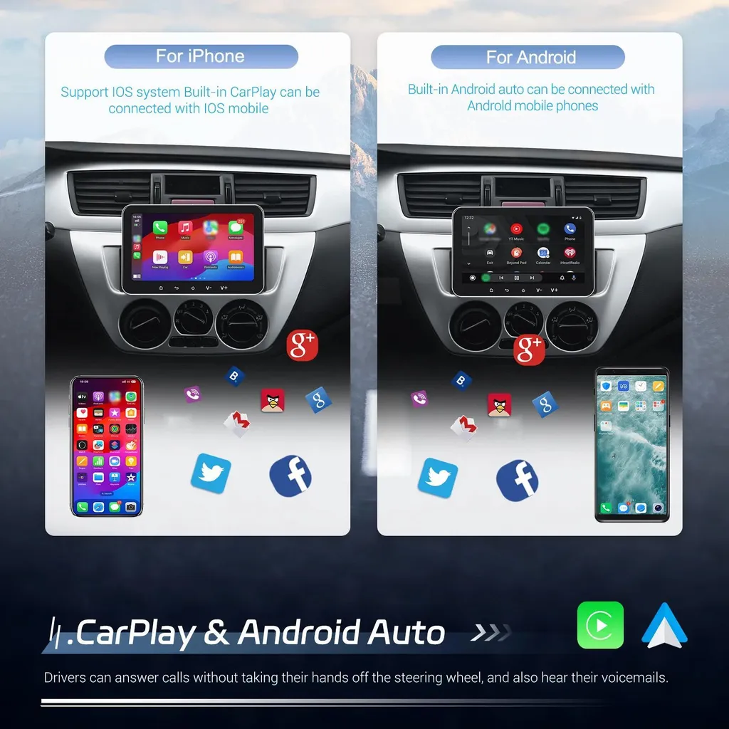 Station multimédia 1-DIN Android Auto et CarPlay écran escamotable GPS - 5