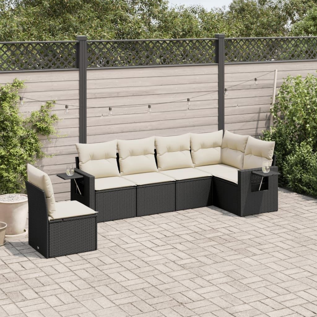 6-tlg. Garten-Sofagarnitur - mit Kissen Schwarz Poly Rattan - Gartenmöbelset 3252563
