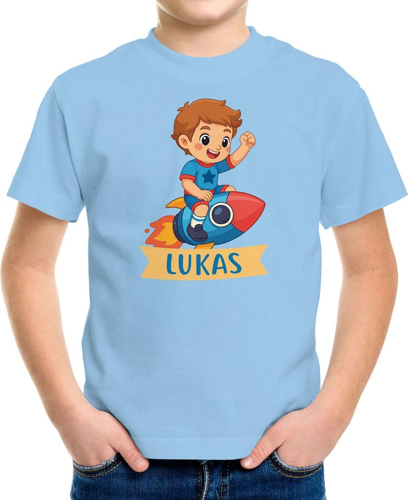 Kinder T-Shirt Jungen Rakete personalisiert mit Name Astronaut Weltraum Shirt für kleine Abenteurer Moonworks