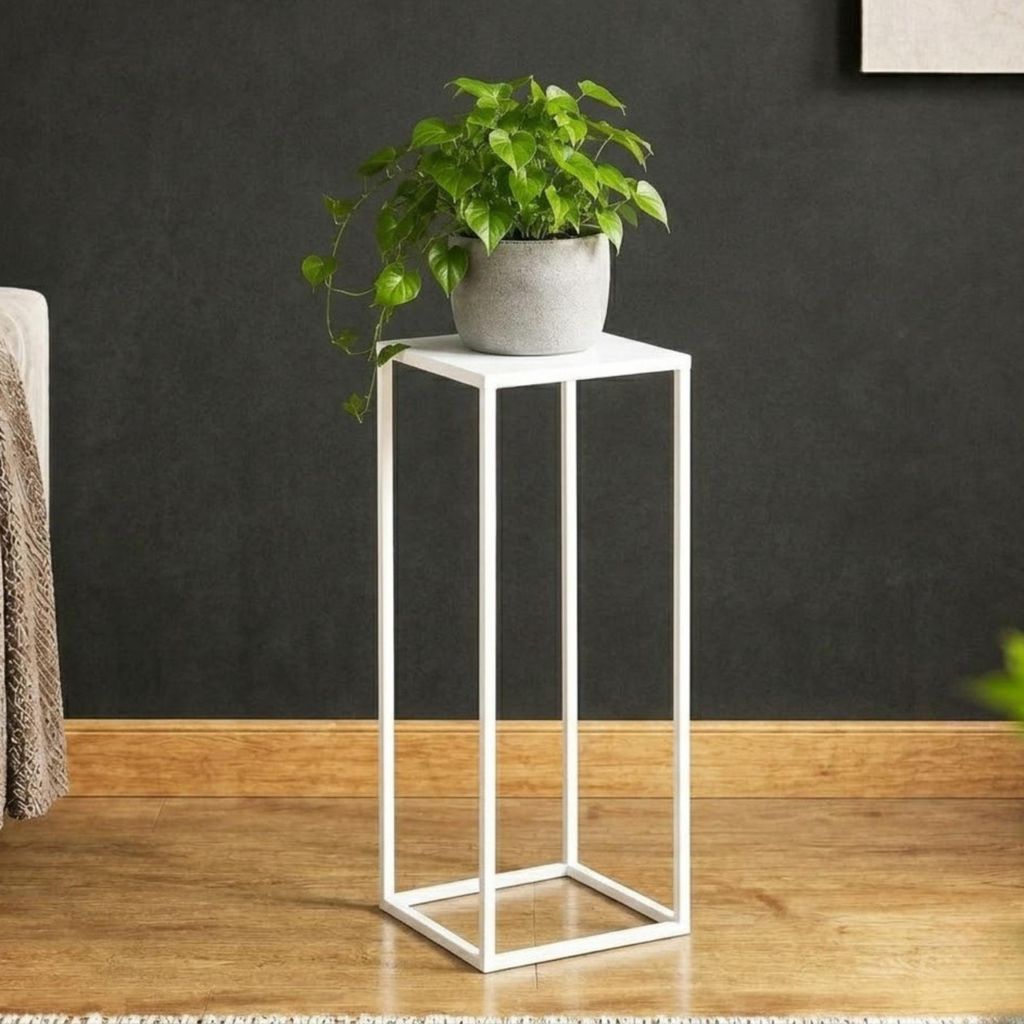 DanDiBo Blumenhocker Metall Weiß Eckig 60 cm Blumenständer Produktbild 