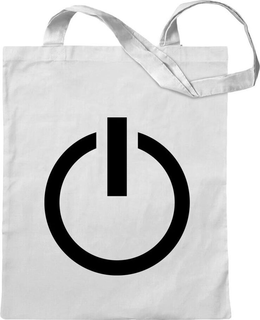 Kiwistar - Baumwolltasche - weiss - Power Off - An - u. Ausschalter - Tragetasche Stoffbeutel Umhängetasche Langer Henkel