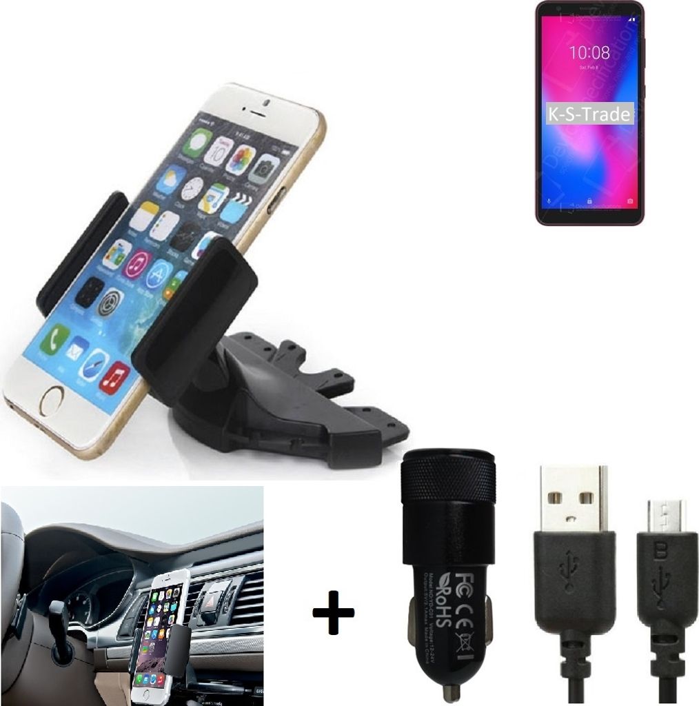 TOP SET K-S-Trade Autohalterung kompatibel mit ZTE Blade A3 2020 CD Schlitz Halterung KFZ-Halter Radio Handy Halterung 360° drehbar DVD-Schacht inkl.