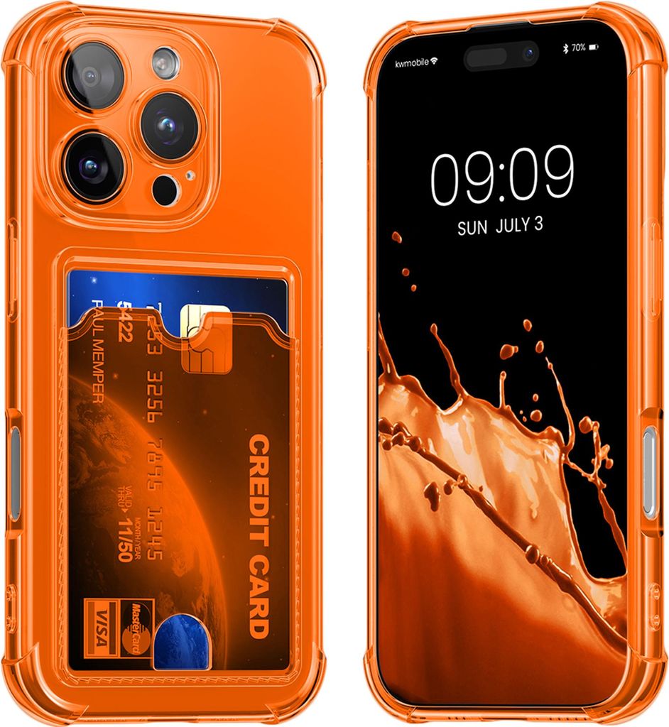 kwmobile Hülle mit Kartenfach kompatibel mit Apple iPhone 16 Pro - Handyhülle iPhone 16 Pro mit Kartenfach - Soft Case - Schutzhülle in Fruity O...