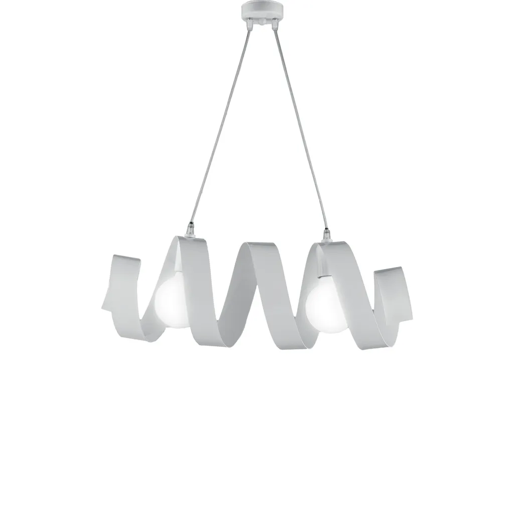Helix - Sospensione in ferro laccato bianco lucido con cavo elettrico regolabile 2 luci L. 54 X 20 - BL141-2-BCO