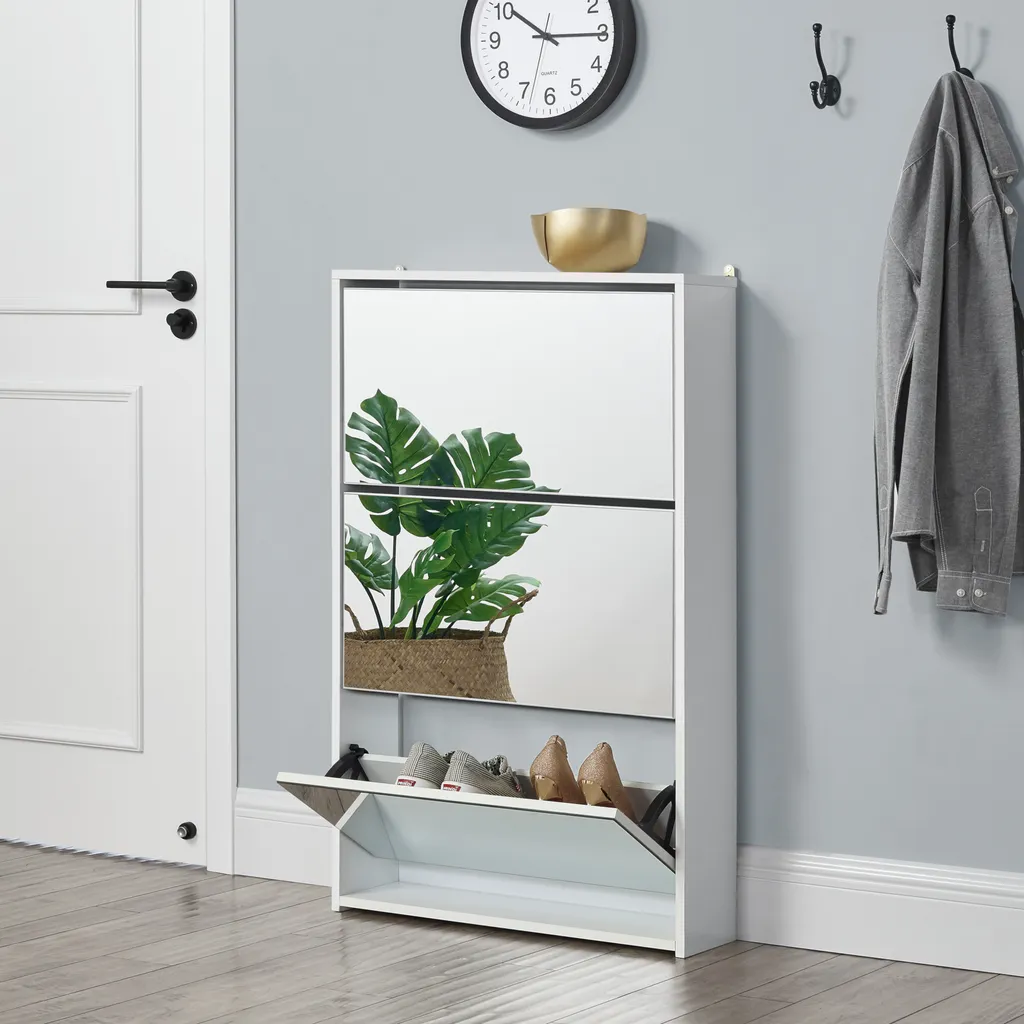 Scarpiera Slim Specchio Vogar Bianca 102x63x17cm | Design Moderno