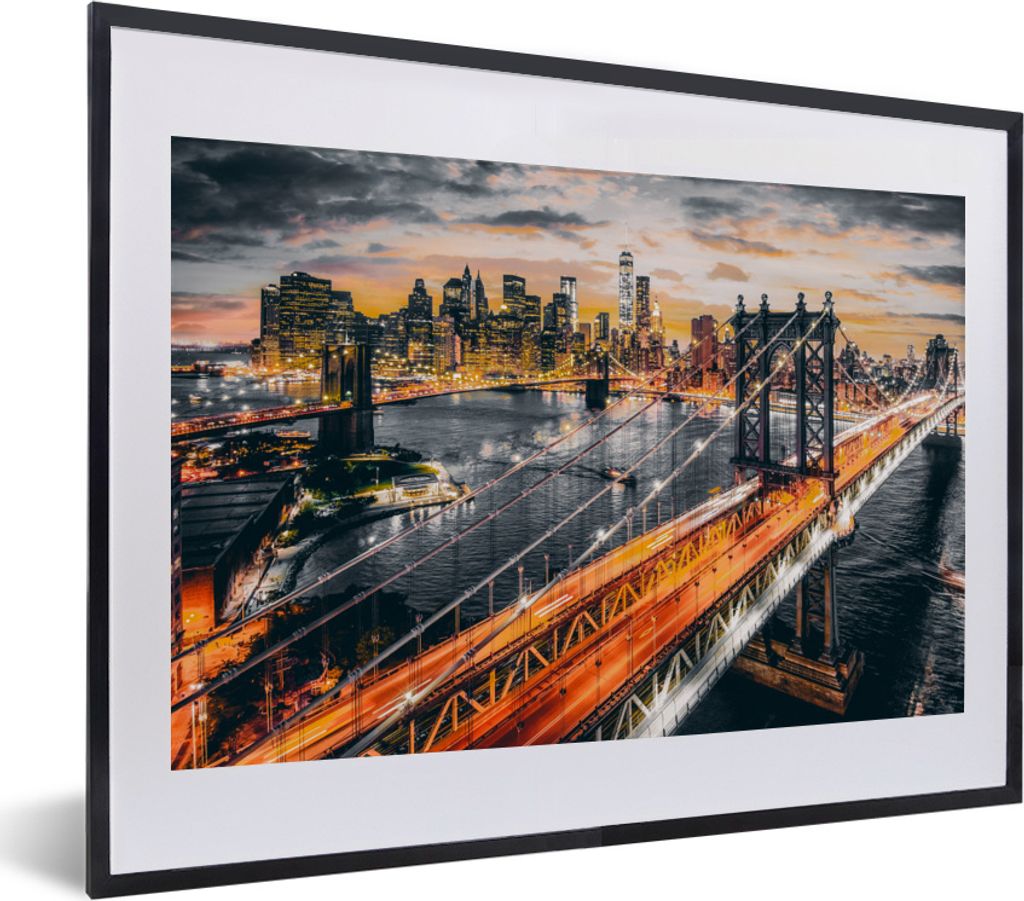 MuchoWow MuchoWow Gerahmtes Poster New York - Sonnenuntergang - Orange 40x30 cm - Poster mit zchwarzem Bilderrahmen - Bilderrahmen - Poster im ...