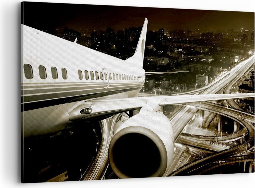 Bild auf Leinwand - Leinwandbild - Flugzeug Straßen Stadt - Produktbild 