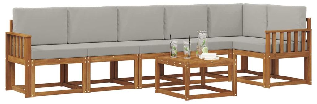 Best Möbel Outdoor-Sofagarnitur Moderne - HOMMIE - Gartenlounge Set/Outdoor Sofa - mit Kissen 7 pcs Natürlich und Hellgrau - Gartensofas designM...