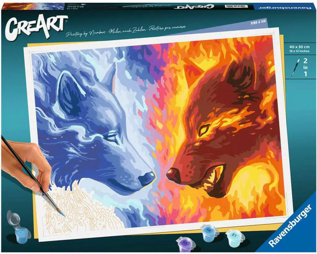 Kit de peinture acrylique par numéros pour adulte motif Fire & Ice
