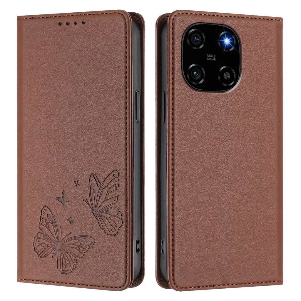 Lederhülle für Blackview Color 6, Schmetterling Prägung Leder Brieftasche Schutzhülle mit Ständer Braun