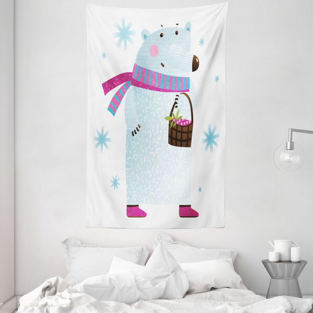 ABAKUHAUS Eisbär Wandteppich und Tagesdecke, Berry Basket Bären aus Weiches Mikrofaser Stoff Waschbar ohne Verblassen Digitaldruck, 140 x 230 cm,...