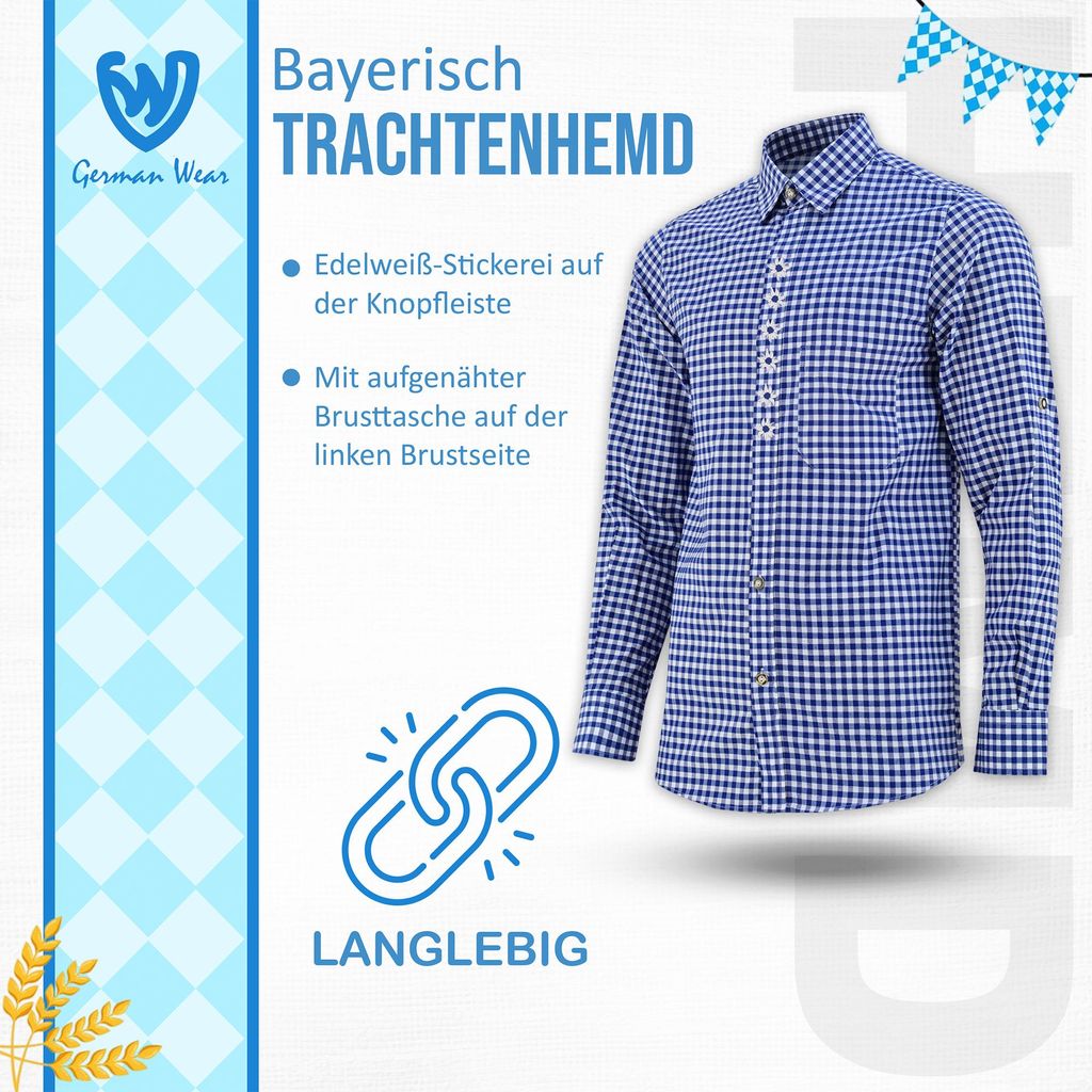 Trachtenhemd Karo Edelweiß-Stickerei  aus Baumwolle, Produktbild 