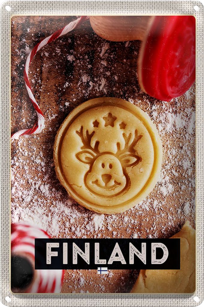 Blechschild Reise 40x30cm Finnland Hirsch Plätzchen Weihnachten