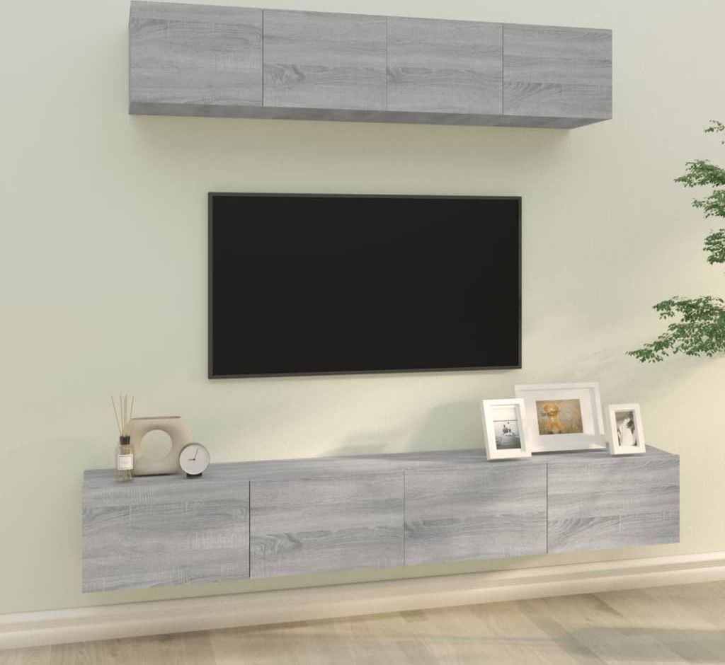 4-tlg. TV-Schrank-Set Grau Sonoma Holzwerkstoff , TV-Schränke Design 2024