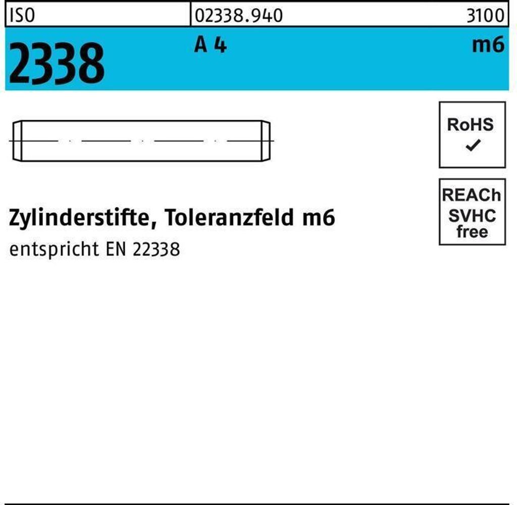 Reyher Zylinderstifte ISO 2338 A 4 1 m6 x 8 A 4 (500 Stück)