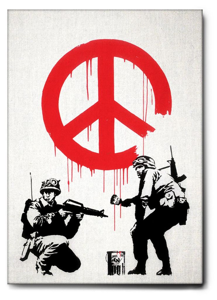 Giallobus - Soldaten - Banksy - 70L x 100W cm - Bild - Leinwand mit Standardrahmen