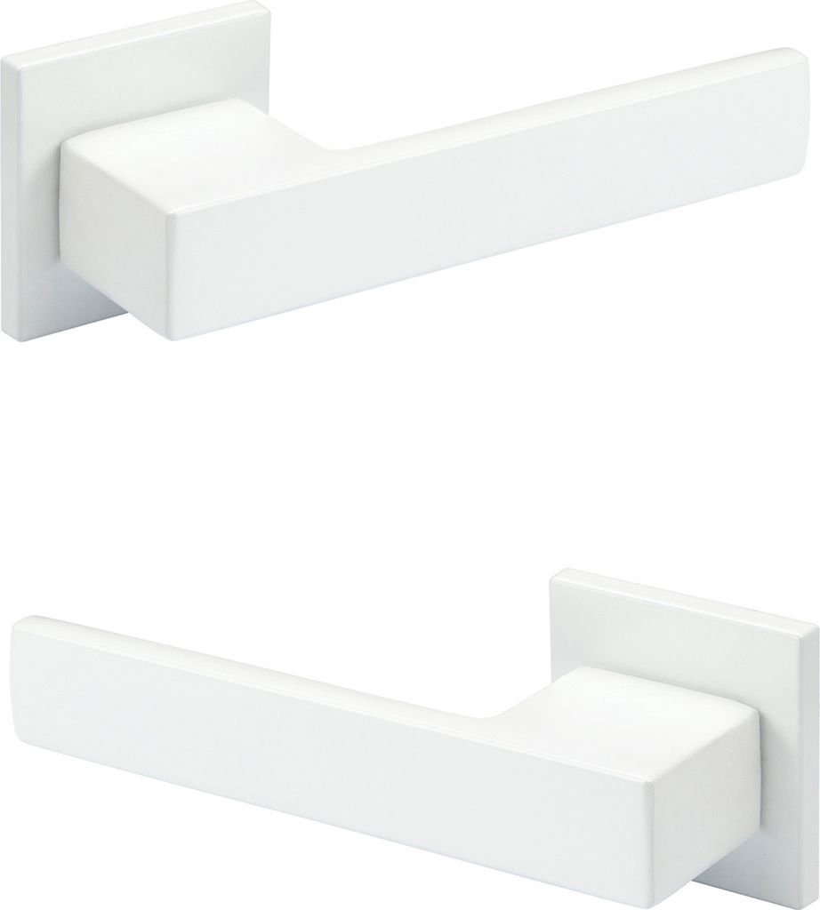 HEXIM Designer Türgarnitur, Zimmer Türgriffe WC / Bad Aluminium matt in 4 Farben - (Türklinke Q06, weiß) Türklinken Innen Aluminium