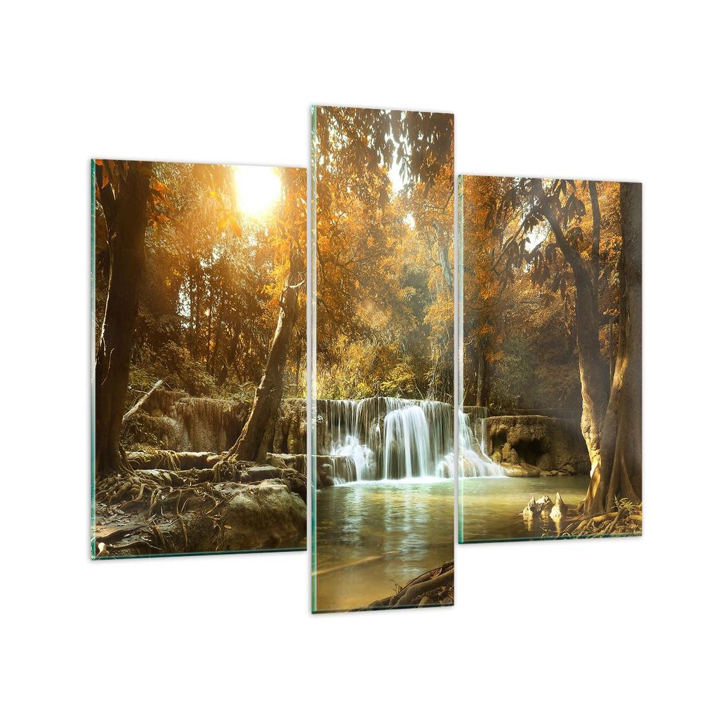 Bilder auf glas - Park Wasserfall Wasser - 95x80cm - Glasbilder - Wandbilder - Kunstdruck - zum Aufhängen bereit - Wanddekoration aus Glas - Glas ...