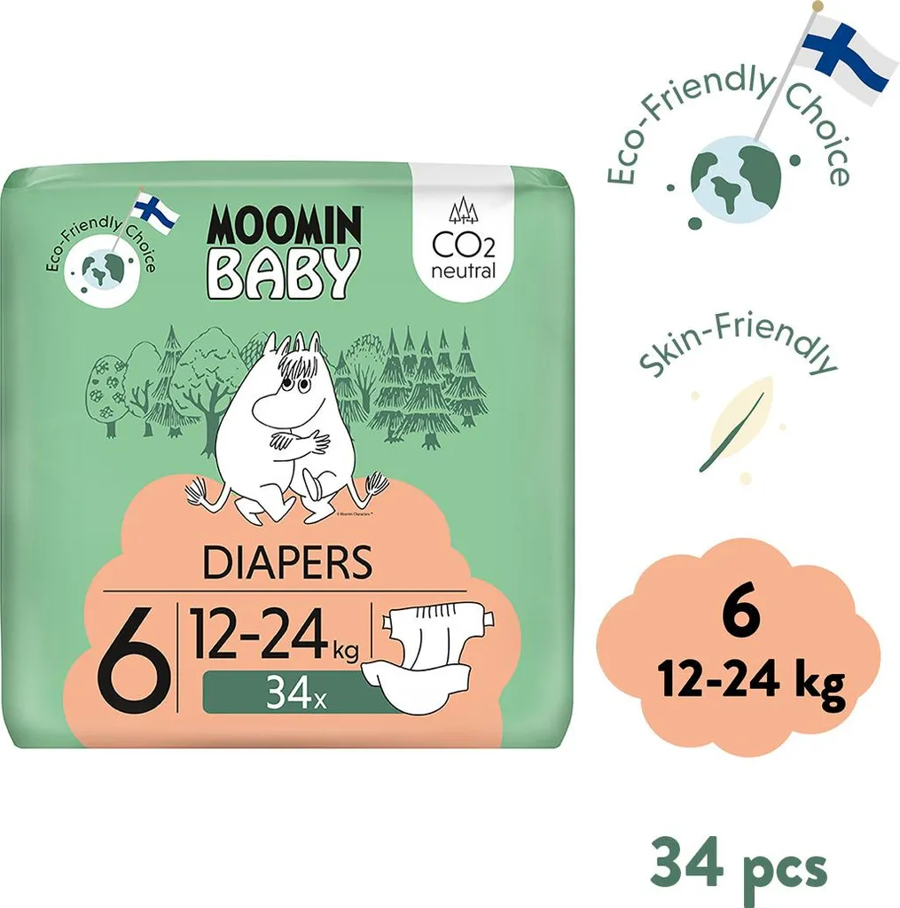 Couches bébé 12-24 kg Moomin Baby Taille 6 pour nuits sèches et sereines