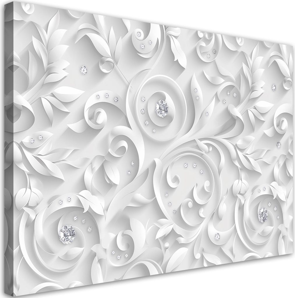 Leinwandbild Blumenmuster Diamanten Glamour 90x60 Feeby Weiß bild für die wand bereit zum aufhängen