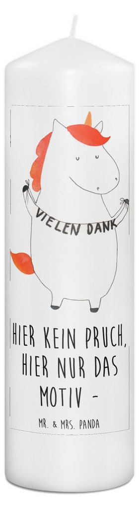 Mr. & Mrs. Panda Stumpenkerze Einhorn Dankeschön 29 x 8 cm XL - Weiß - Geschenk, Wachskerze, Einhörner, Vielen Dank, Erinnerungskerze, Danksagun...