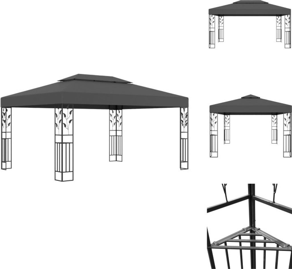 vidaXL Pavillon mit Doppeldach 3x4 m Anthrazit - Pavillons & Partyzelte