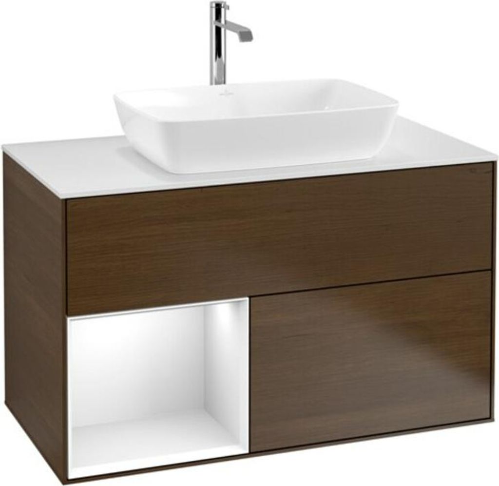 V&B Waschtischunterschrank Finion 100, Pl wh. m, Reg glo wh. Lac, wal ven