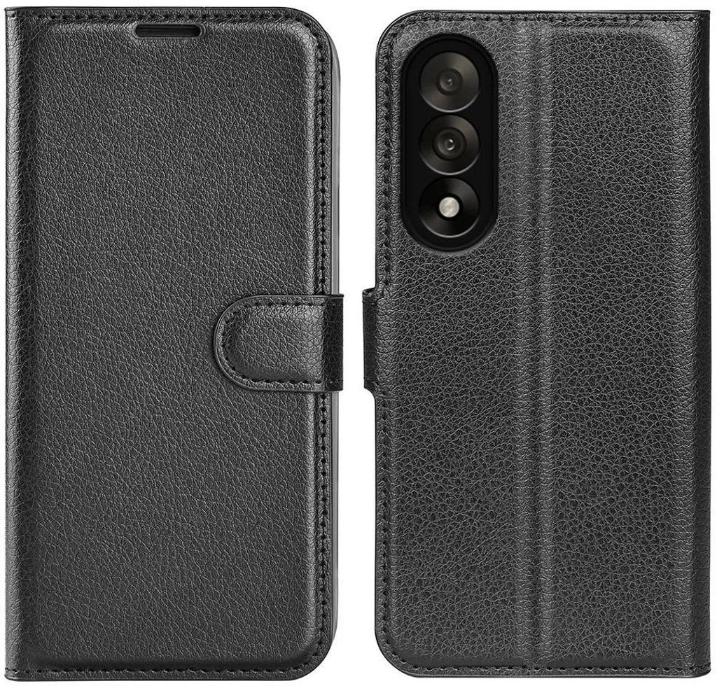 Hülle für OnePlus Nord 5 - Phonesta Litchi Skin Book Wallet Klapphülle - Schwarz