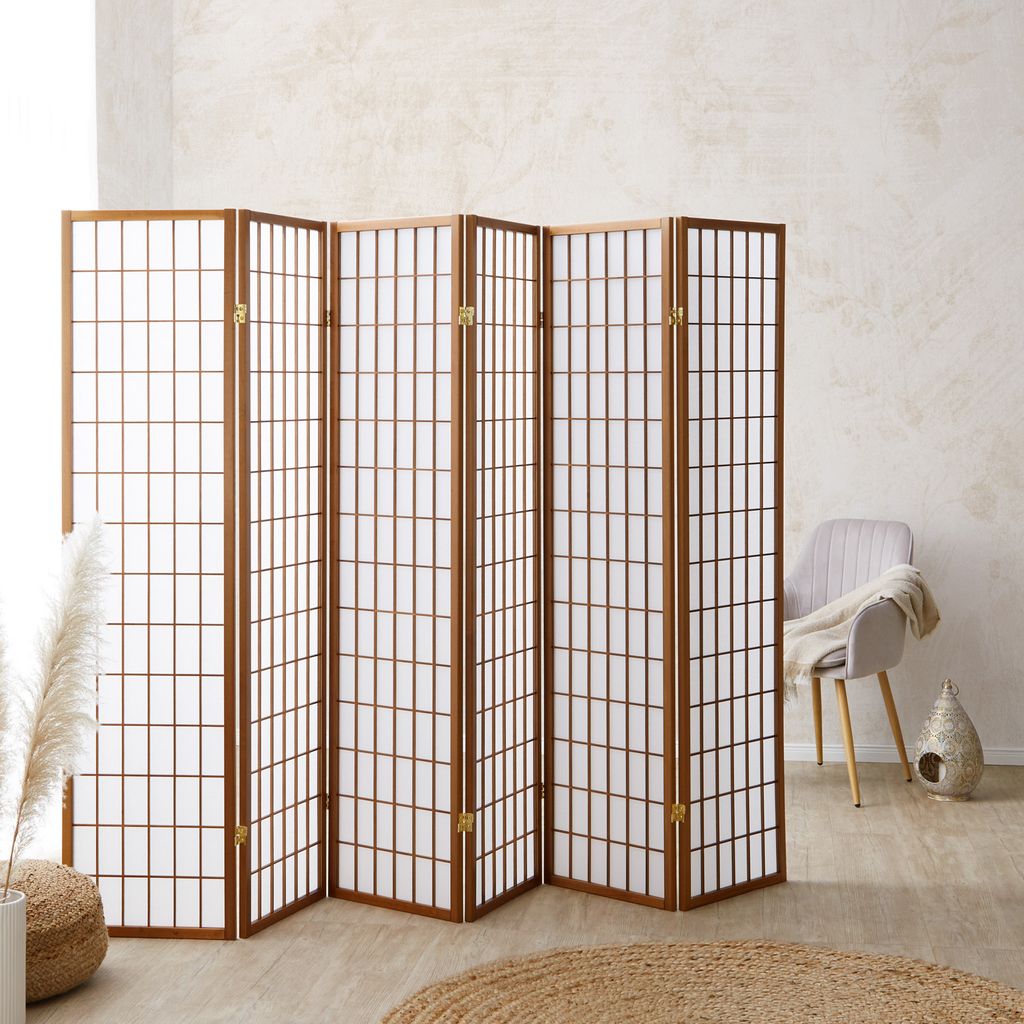 6 Panneaux Shoji Paravent Japonais Bois Brun Foncé Image du produit 