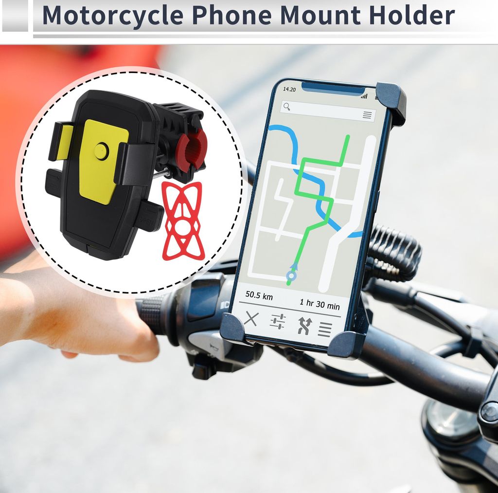 Motorrad Handyhalterung ABS Metall Gummi Motorrad Handyhalterung für Lenkerhalterung passt für 4.7-7.2" Smartphones Schwarz Gelb Rot