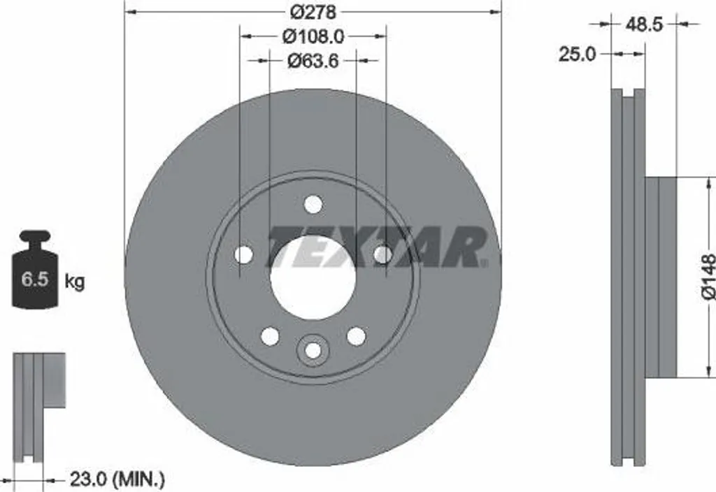 Disque de frein ventilé Textar 92292303 performance OE Volvo V40