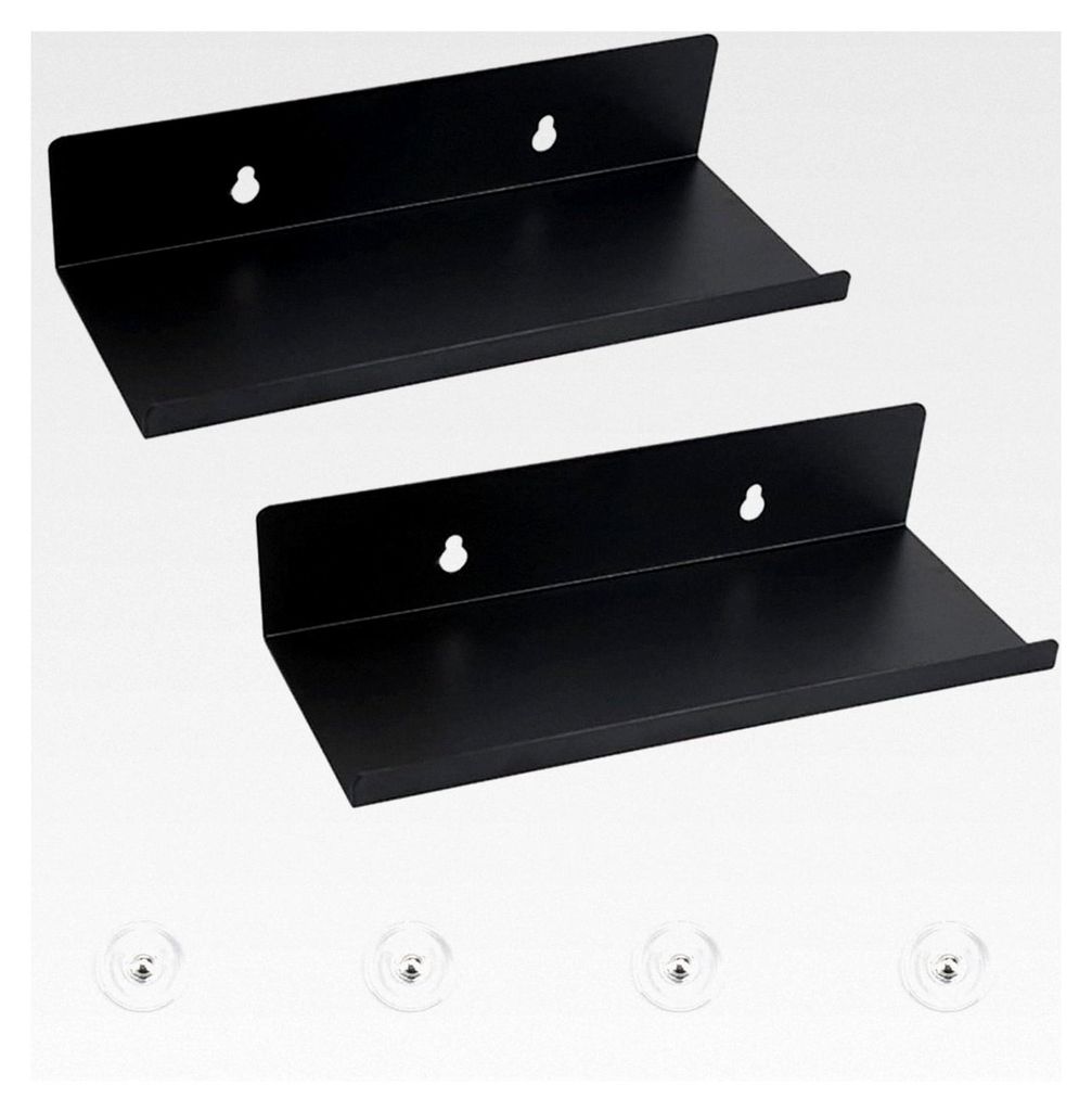 Selbstklebendes kleines Wandregal aus Metall in Schwarz 10x20x4cm, 2 Stück schwebendes Mini-Regal für das Badezimmer, ohne Bohren, schwebendes Wa...
