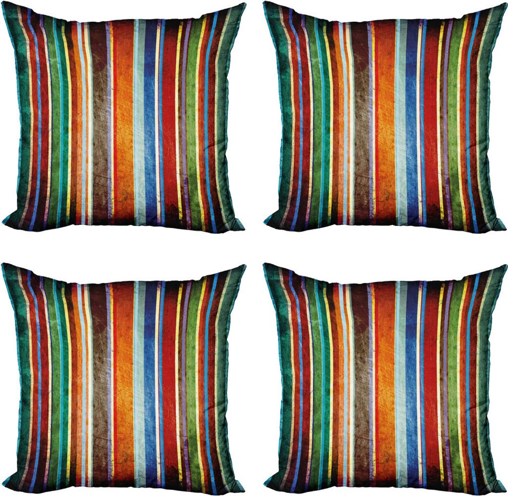 ABAKUHAUS Streifen Kissenbezug Set (4 Stück), Retro bunte Bänder, Moderner Doppelseitiger Digitaldruck, 45 cm x 45 cm, Mehrfarbig