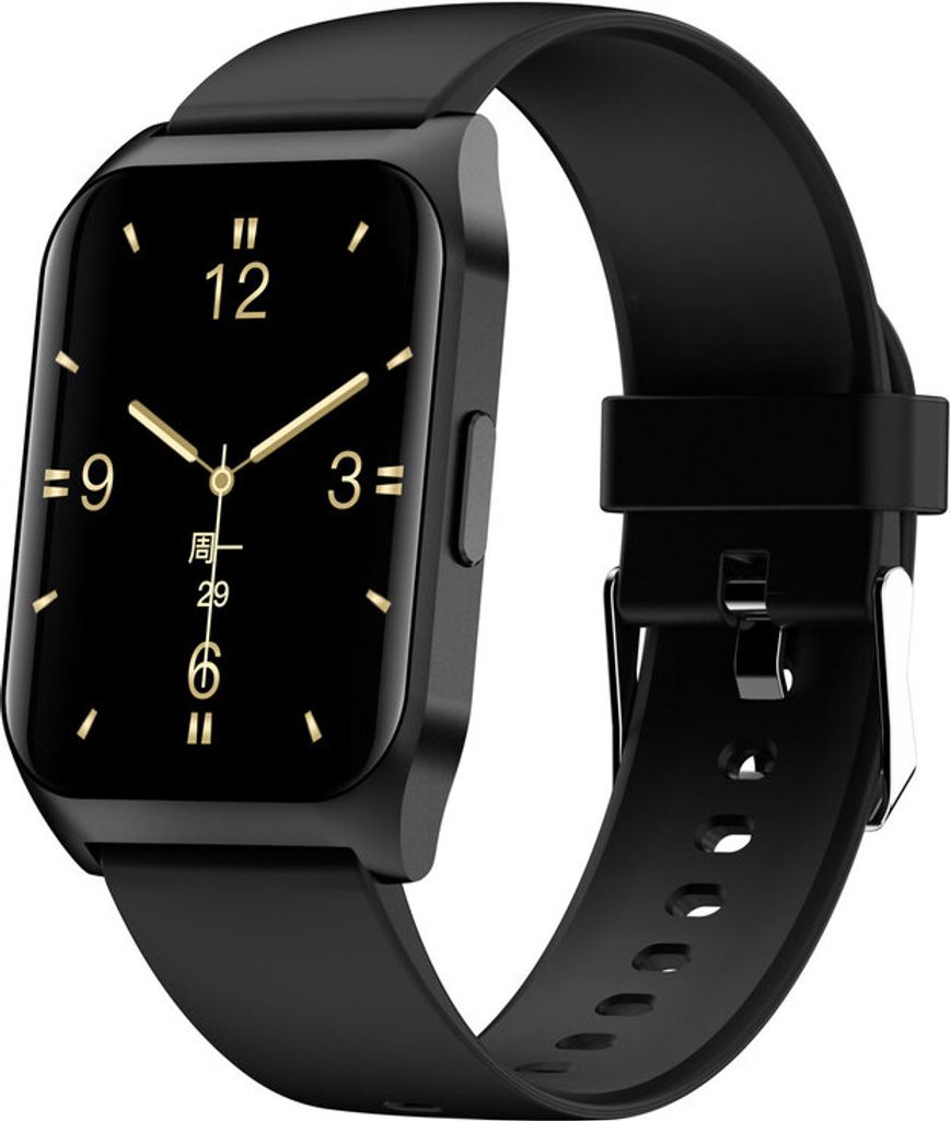 E17 Smart Watch mit Make Call Portable Music Player Fitness Tracker Pulsmesser für Männer Frauen, Schwarzes Kautschukarmband