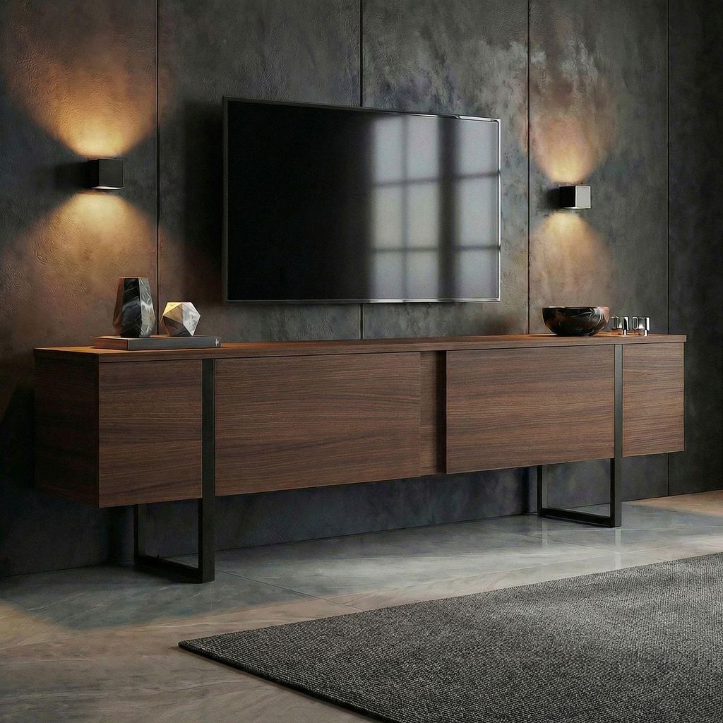 Skye Decor, Hochwertiger TV-Ständer, Walnuss und Schwarz, Produktbild 