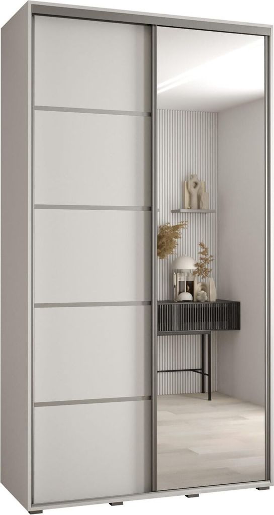 MEBLE KRYSPOL Davos 5 Schrank, zwei Türen - 235,2x140x45 cm - Weiß Weiß Silber