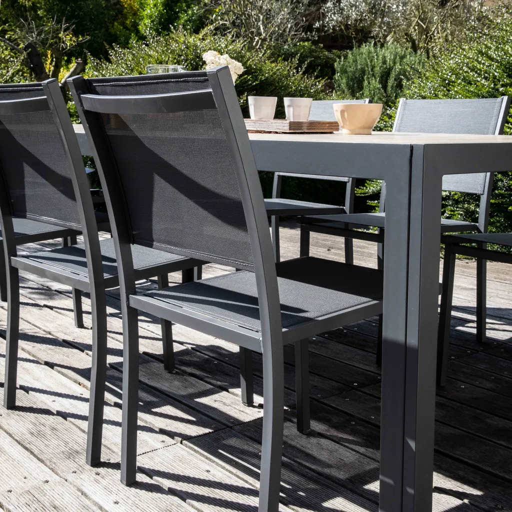 Chaise de jardin aluminium et textilène gris Oviala Nice - Lot de 2