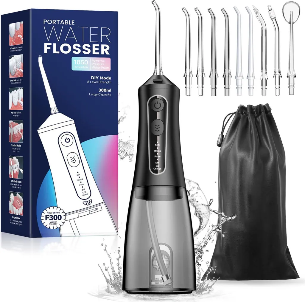 JTF F300 Noir - Brosse à Dents Électrique Voyage avec Étui et Port USB