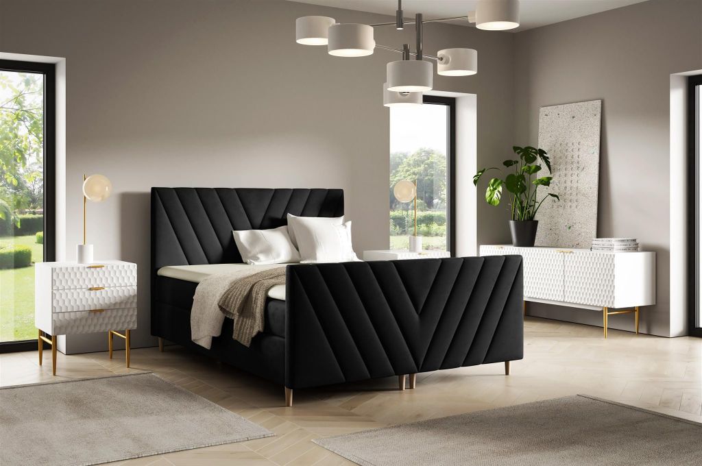 Boxspringbett Schlafzimmerbett CARLITO PREMIUM 160x220cm Stoff Fresh Schwarz