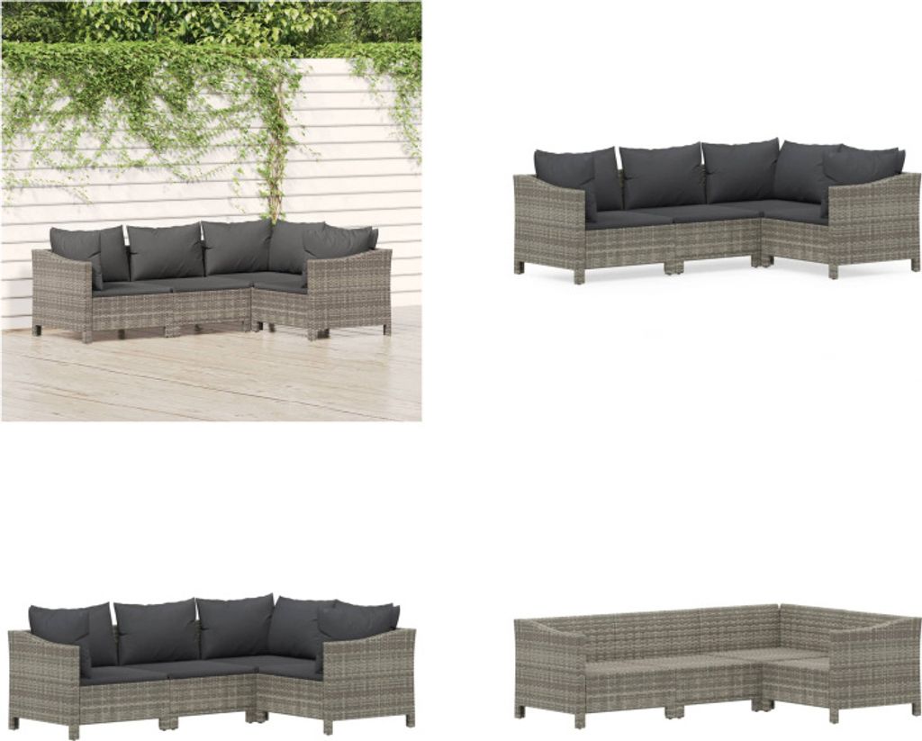 vidaXL 4 tlg. Garten Lounge Set mit Kissen Grau Poly Rattan - Garten Lounge Set - Garten Lounge Sets - Lounge Set - Gartenmöbel Set