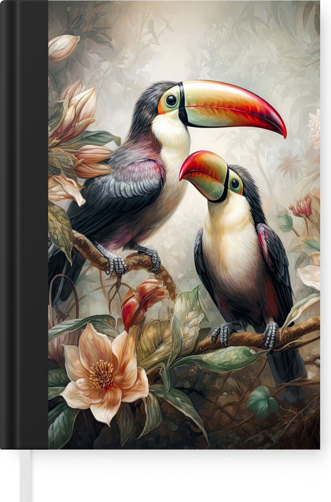 MuchoWow Notizbuch Tagebuch Haushaltsbuch Notebook A5 Tukan - Vögel - Blumen - Dschungel - Notizblock - Notizheft - Notebook - Schreibblock - Pa...