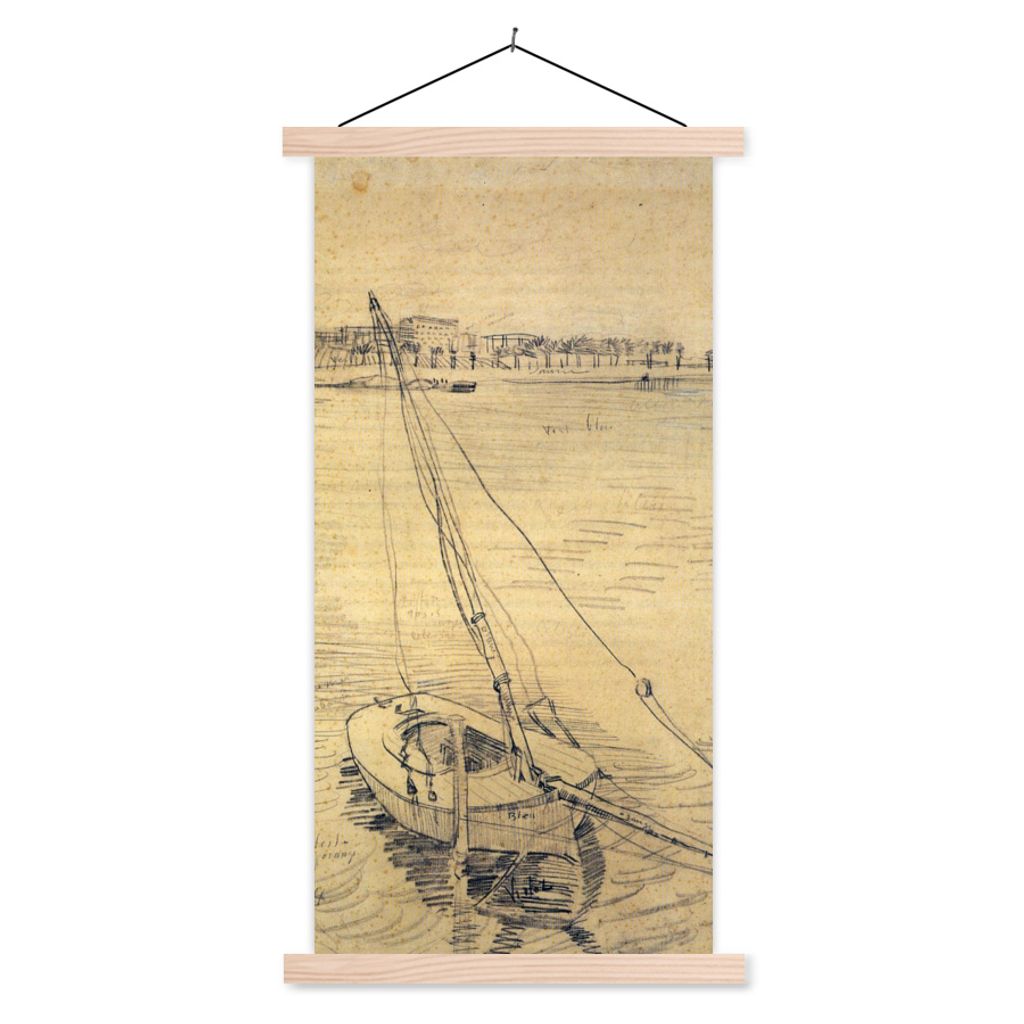 MuchoWow Textilposter Segelboot auf der Seine bei Asnières - Vincent van Gogh 60x120 cm mit holzfarbenen Rahmen - Holz