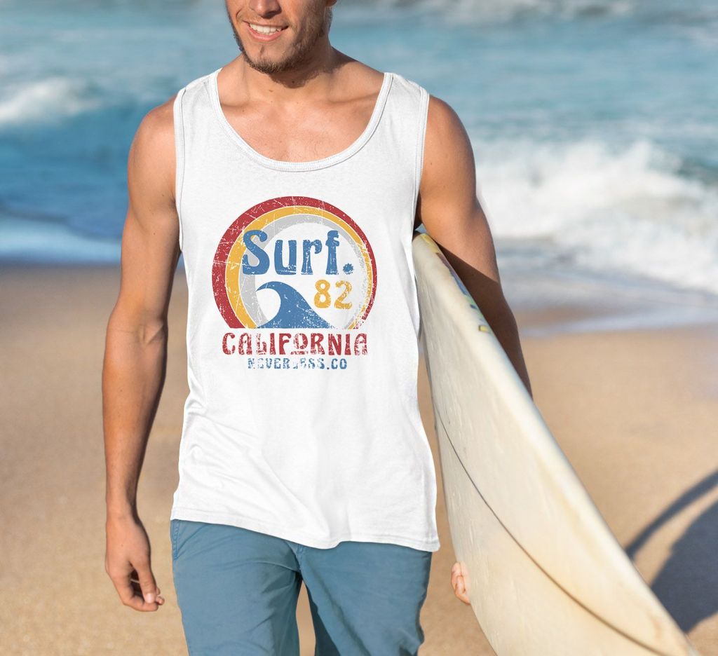 Herren Tank-Top Surf Logo California USA Welle Surfing Style Aufdruck Print Fashion Muskelshirt Neverless weiß XXL