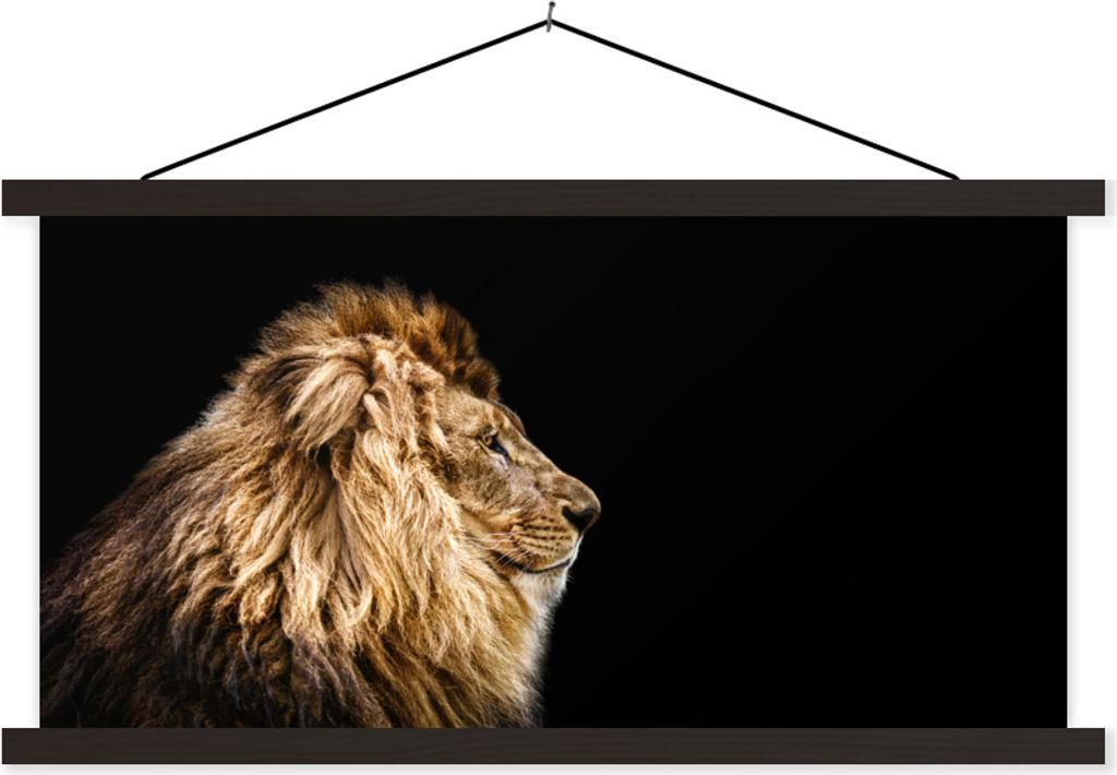 MuchoWow Textilposter Löwen - Profil - Braun 60x30 cm mit schwarzem Rahmen - Textilien