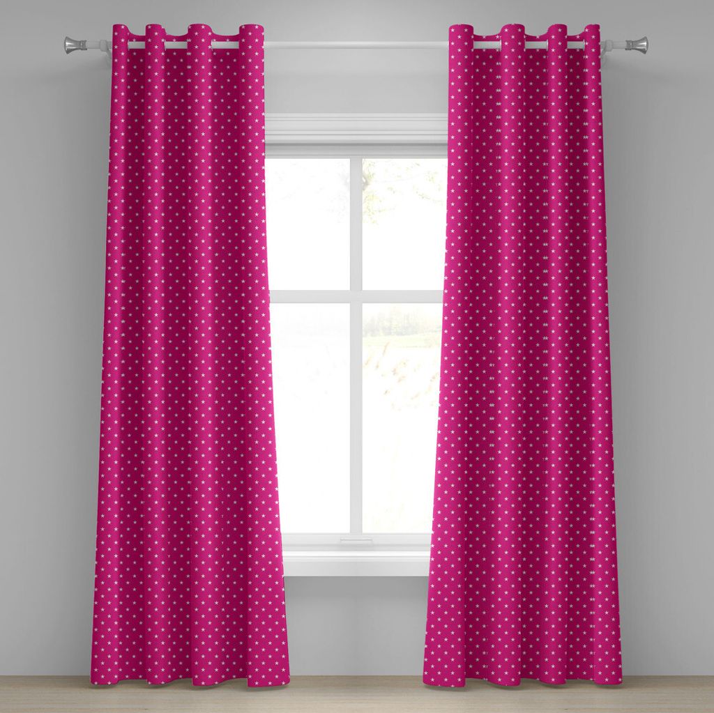 ABAKUHAUS Hot Pink Ösenvorhang, Symmetrisches Muster mit weißen Sternen Girlish Muster Schöne Retro Party Fliese, Dekorative 2-Panel-Fenstervorh...